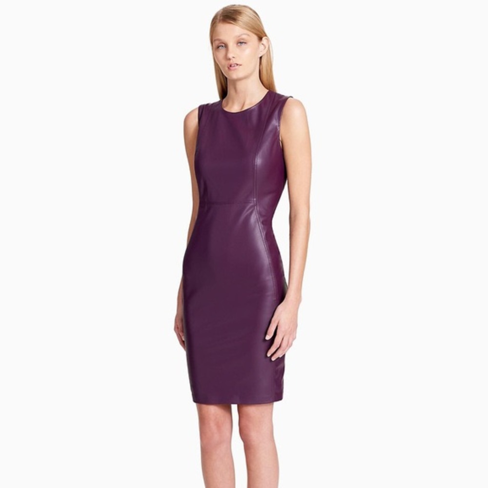 Calvin Klein Faux Leather Sleeveless Sheath Dress